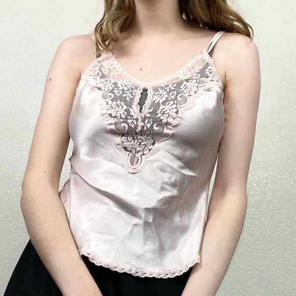 Vintage Tops - Vintage Maidenform Light Pink Lace Slip Camisole